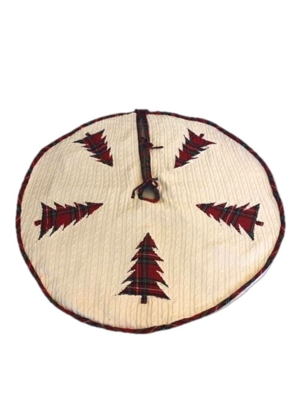 Christmas tree skirt by Balsam and Fir Trading Co. Cable knit plaid trees 54”